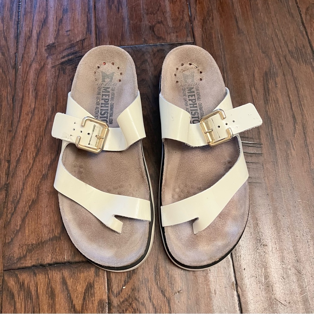 Mephisto Cream Sandals with Gold Buckle